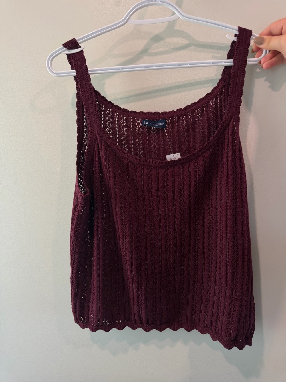 GAP Burgundy Open-Knit Scoop Neck Tank Top